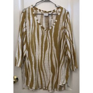 Rachel Zoe 100% Linen V-Neck 3/4 Sleeve Top Animal Zebra Stripe Print Plus 3X
